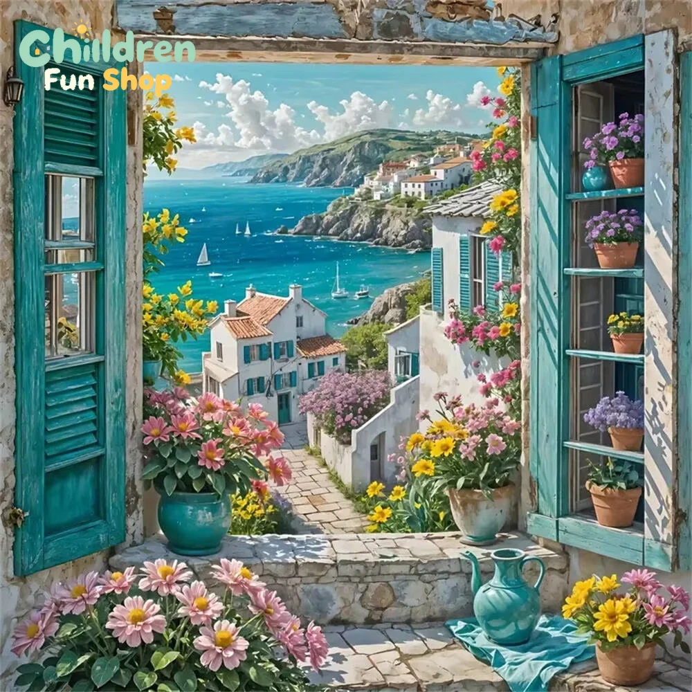 DIY Blue Window Floral Coastal - Resin Art Wallpaper 评论和价格