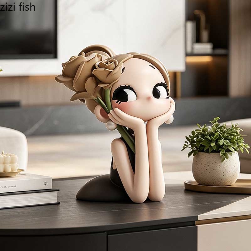 Cute Rose Girl Bust Statue Res - Resin Art Rose 评论和价格