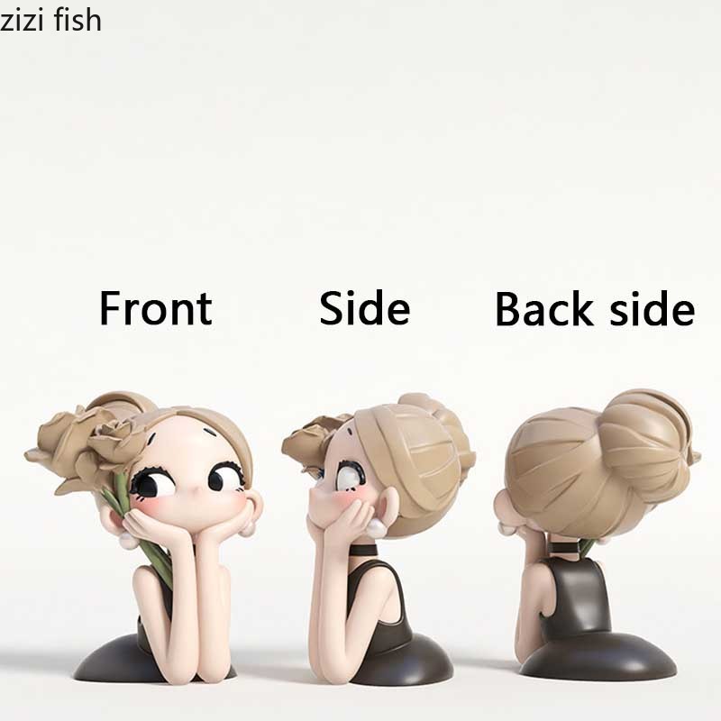 Cute Rose Girl Bust Statue Res - Resin Art Rose 评论和价格