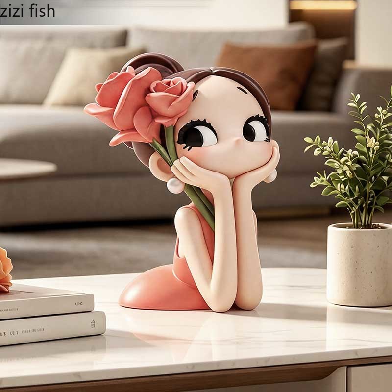 Cute Rose Girl Bust Statue Res - Resin Art Rose 评论和价格