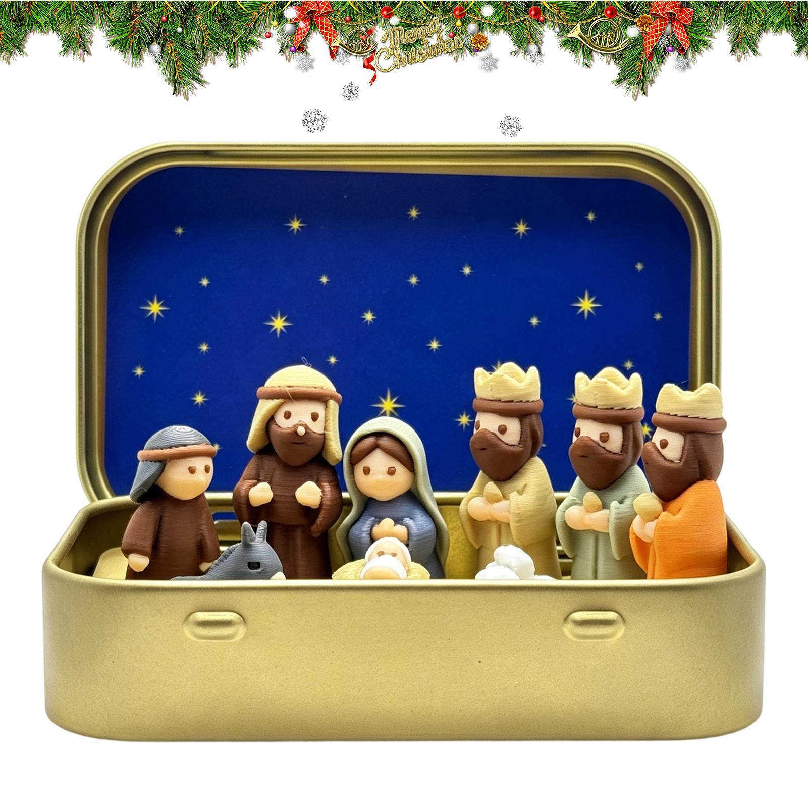 Mini Xmas Manger Set Iron Box  - Resin Art Case 评论和价格